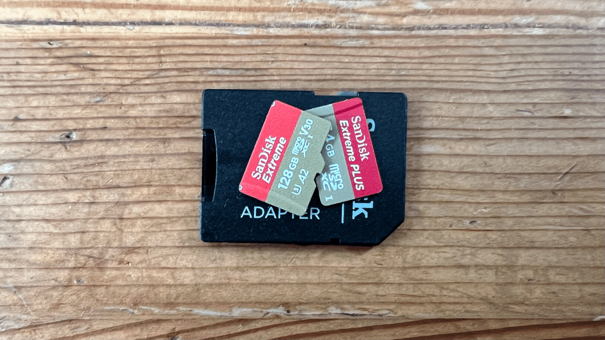 Two microSD cards on an SD adapter
